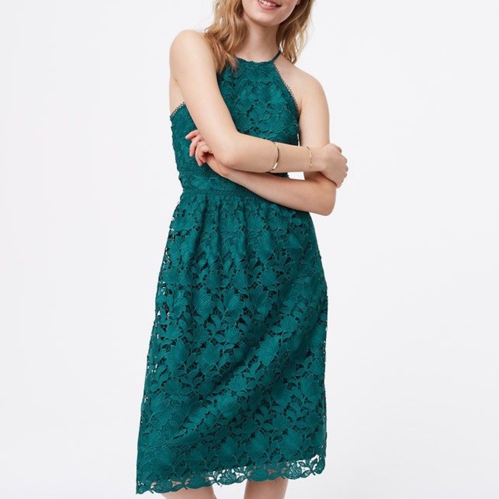 Loft Emerald Green Floral Lace Dress